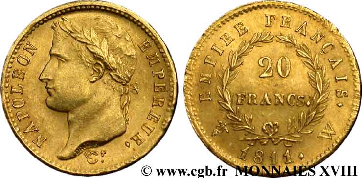 20 francs or Napoléon, tête laurée, Empire français 1811 Lille F.516/21 EBC 