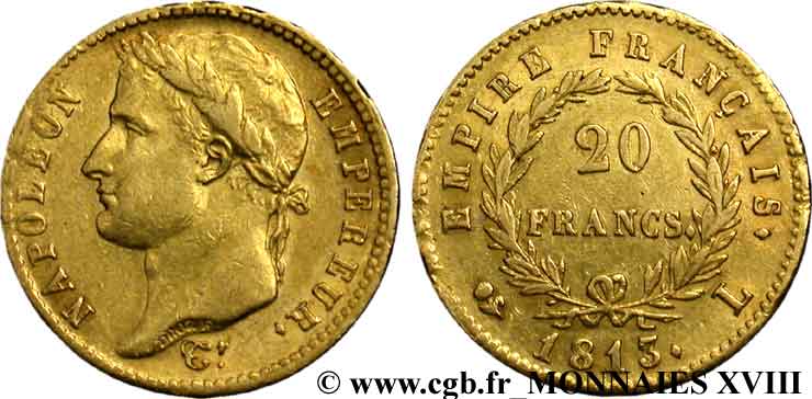 20 francs or Napoléon, tête laurée, Empire français 1813 Bayonne F.516/33 SS 