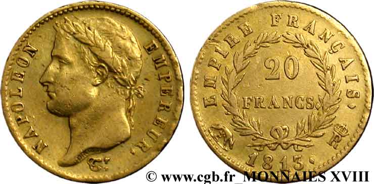 20 francs or Napoléon, tête laurée, Empire français 1813 Rome F.516/35 BB 