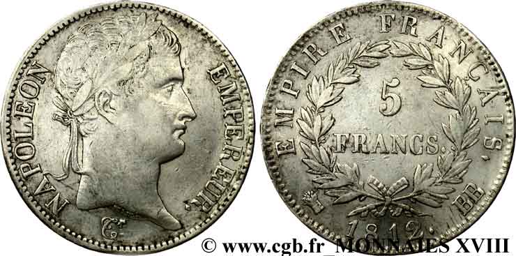 5 francs Napoléon empereur, Empire français 1812 Strasbourg F.307/43 MBC 