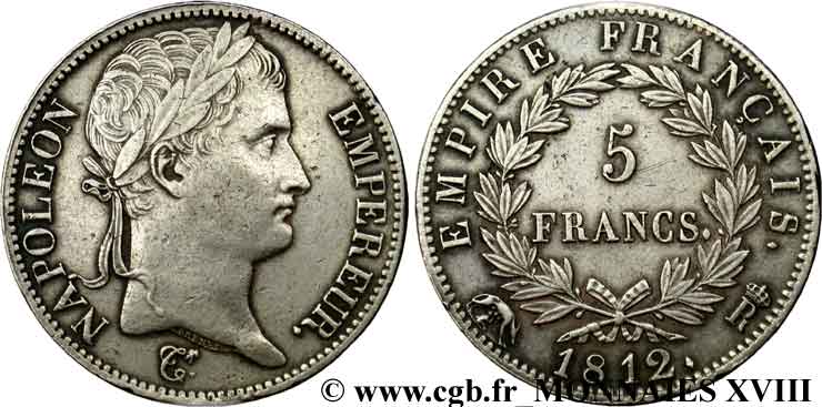 5 francs Napoléon empereur, Empire français 1812 Rome F.307/52 VZ 