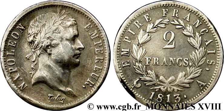 2 francs Napoléon Ier tête laurée, Empire français 1813 Paris F.255/52 TTB 