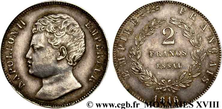 2 francs, essai en argent 1816  VG.2404  AU 