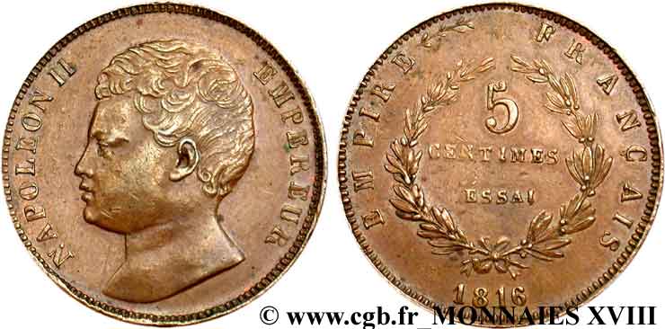 5 centimes, essai en bronze 1816  VG.2413  EBC 