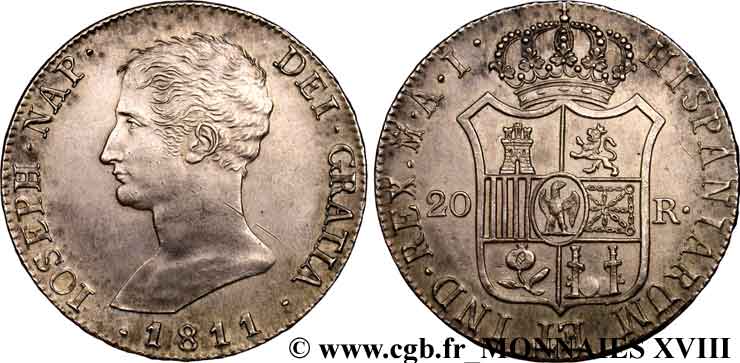 20 reales, 2e type 1811 Madrid VG.2068  AU 
