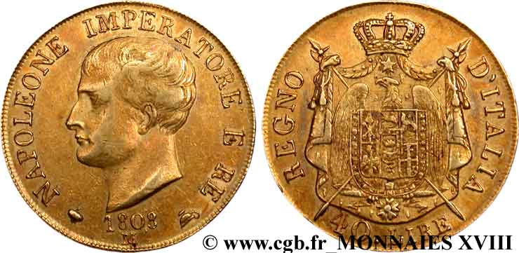40 lires en or, 1er type 1808 Milan VG.1311  TTB 