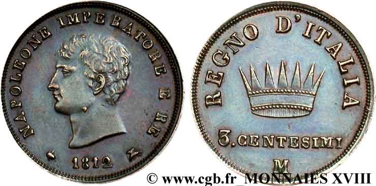 3 centesimi 1812 Milan VG.1380  AU 