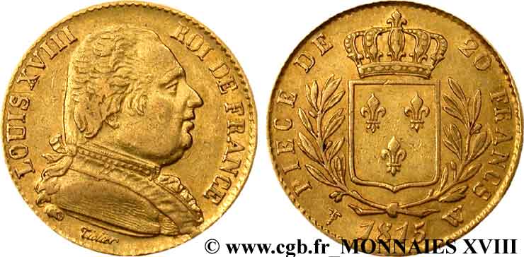 20 francs or Louis XVIII, buste habillé 1815 Lille F.517/18 MBC 