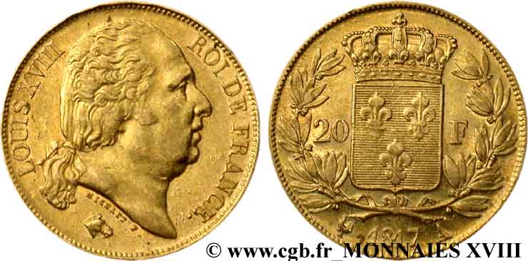 20 francs or Louis XVIII, tête nue 1817 Paris F.519/5 TTB 