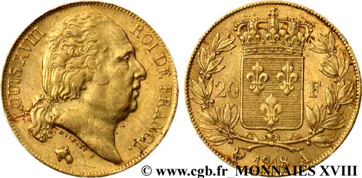 20 francs or Louis XVIII, tête nue 1818 Paris F.519/10 XF 