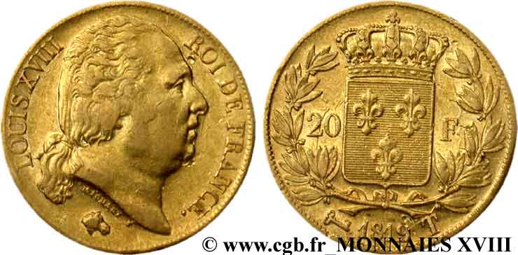 20 francs or Louis XVIII, tête nue 1819 Nantes F.519/17 MBC 