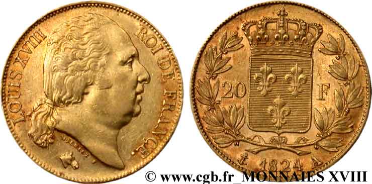 20 francs or Louis XVIII, tête nue 1824 Paris F.519/31 TTB 