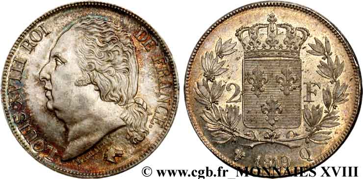 2 francs Louis XVIII 1819 Perpignan F.257/26 FDC 