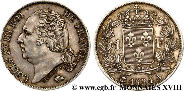 1 franc Louis XVIII 1824 Paris F.206/56 SUP 