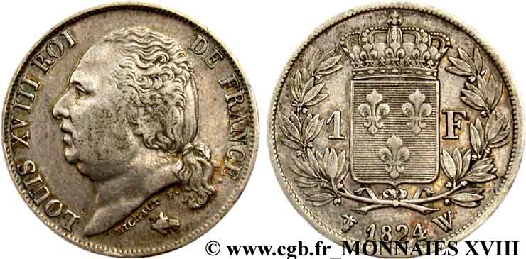 1 franc Louis XVIII 1824 Lille F.206/66 XF 
