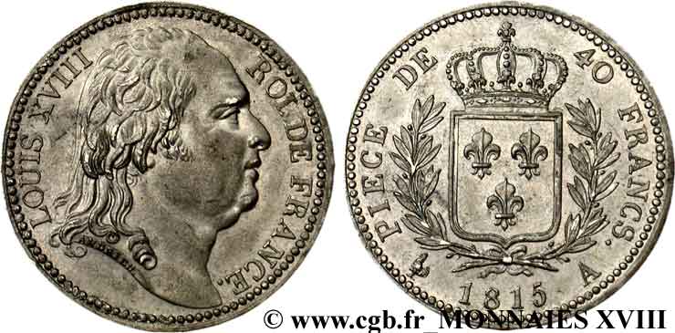 Essai de 40 francs d’Andrieu 1815 Paris VG.- (cf. 2416) AU 