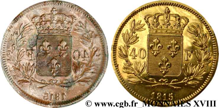Épreuve uniface de revers de 40 francs or par Michaut 1815 Paris VG.-  SPL 