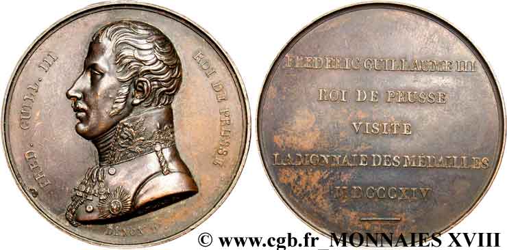 LUIGI XVIII Médaille Br 40, visite du roi de Prusse à la Monnaie de Paris AU