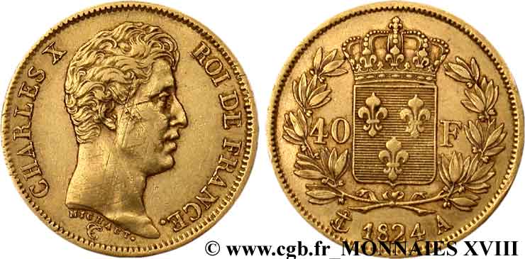 40 francs Charles X, 1er type 1824 Paris F.543/1 MBC 