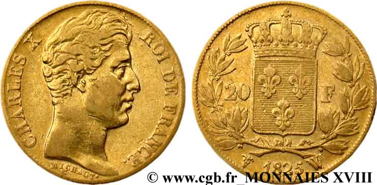20 francs Charles X 1825 Lille F.520/2 VF 