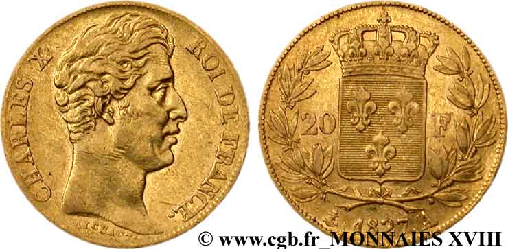 20 francs Charles X 1827 Paris F.520/6 XF 