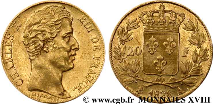 20 francs Charles X 1828 Paris F.520/8 XF 