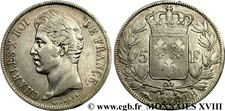 5 francs Charles X, 2e type 1829 Strasbourg F.311/29 TB 