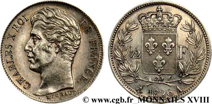 1/2 franc Charles X 1826 Paris F.180/2 EBC 