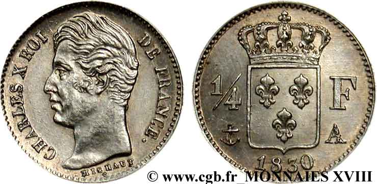 1/4 franc Charles X 1830 Paris F.164/39 AU 