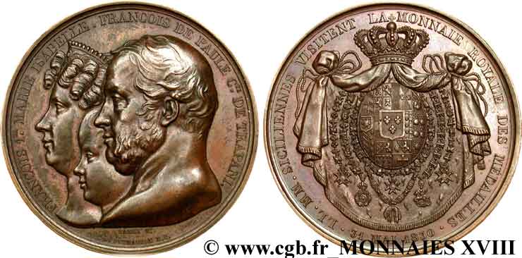 CHARLES X Médaille Br 51, le roi et la reine de Sicile visitent la Monnaie de Paris MS