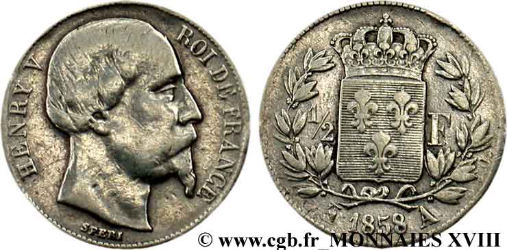 1/2 franc, buste âgé 1858  VG.2730  VF 