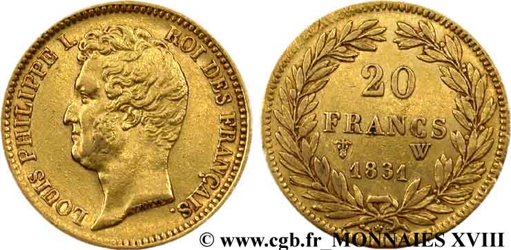 20 francs or Louis-Philippe, Tiolier, tranche inscrite en relief 1831 Lille F.525/5 TTB 