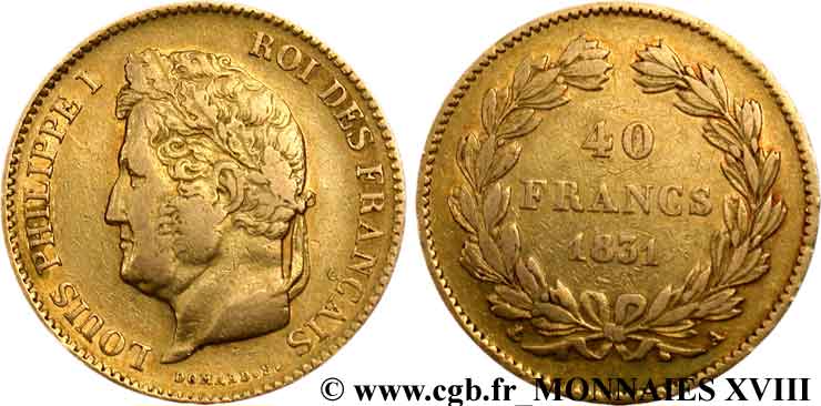 40 francs or Louis-Philippe 1831 Paris F.546/2 XF 