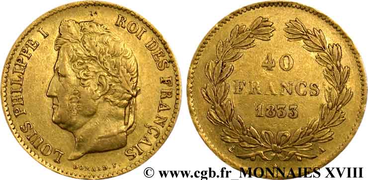 40 francs or Louis-Philippe 1833 Paris F.546/5 BB 