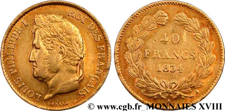 40 francs or Louis-Philippe 1834 Paris F.546/6 SS 