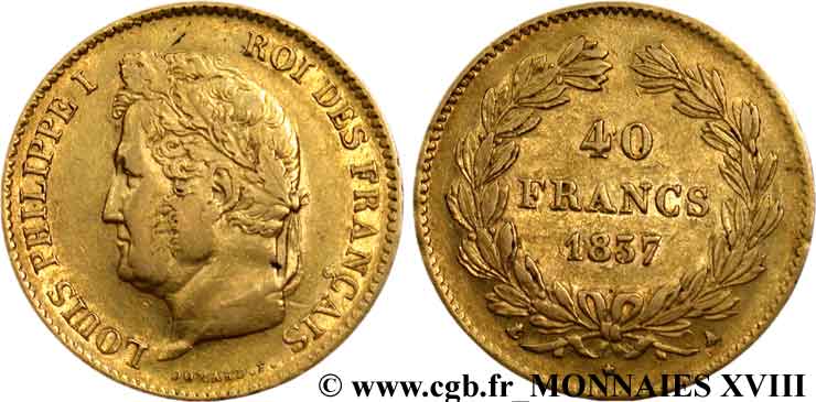 40 francs or Louis-Philippe 1837 Paris F.546/10 TTB 