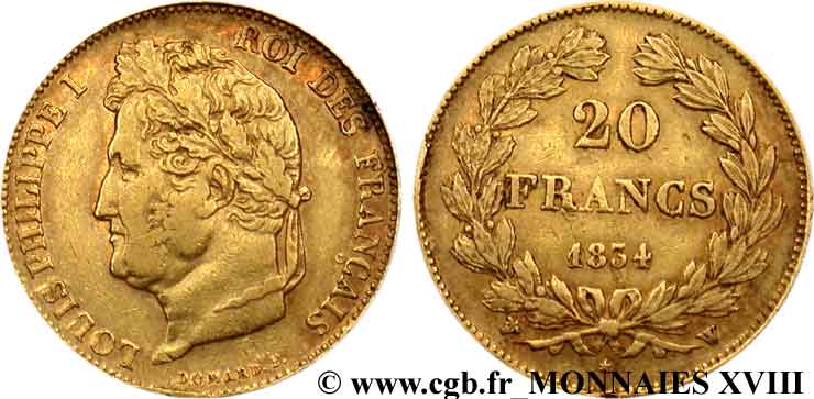 20 francs Louis-Philippe, Domard 1834 Lille F.527/10 TTB 