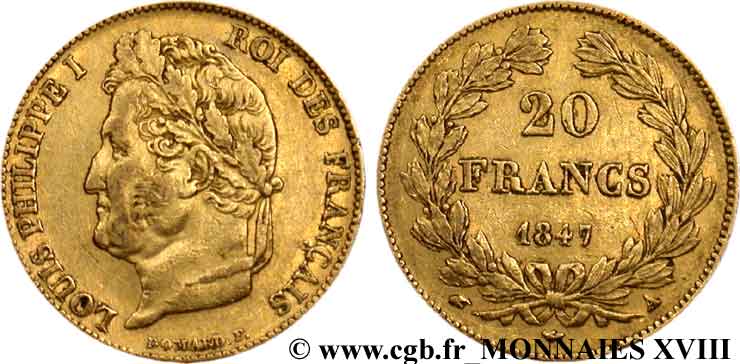 20 francs Louis-Philippe, Domard 1847 Paris F.527/37 BB 