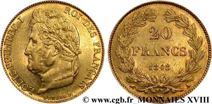 20 francs Louis-Philippe, Domard 1848 Paris F.527/38 AU 
