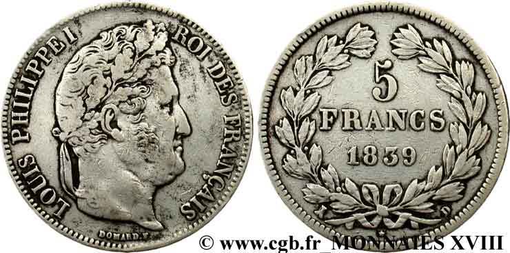 5 francs, IIe type Domard 1839 Lyon F.324/79 MB 