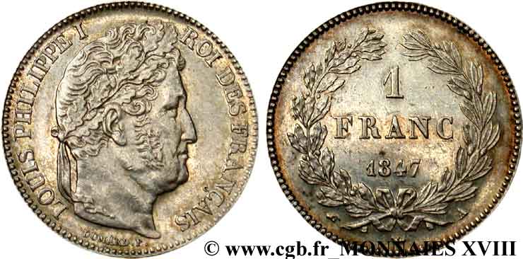 1 franc Louis-Philippe, couronne de chêne 1847 Paris F.210/110 VZ 