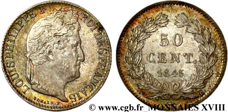 50 centimes Louis-Philippe 1845 Rouen F.183/1 MS 