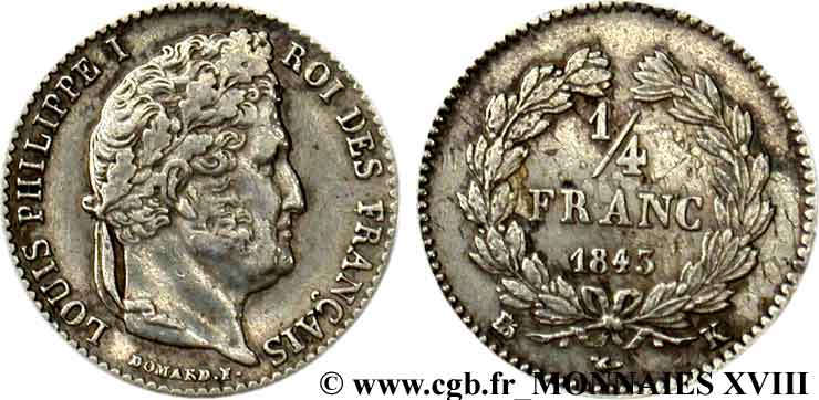 1/4 franc Louis-Philippe 1843 Bordeaux F.166/95 MBC 