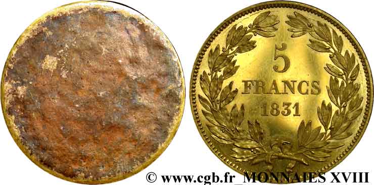 Épreuve uniface de revers de 5 francs par Galle 1831 Paris VG.2778 var. MS 