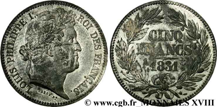 Essai de 5 Francs en étain par Barre 1831 Paris VG.2762  XF 