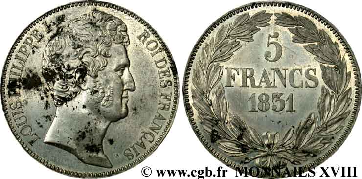 Essai de 5 Francs en étain par Desbœufs 1831 Paris VG.2765  SPL 