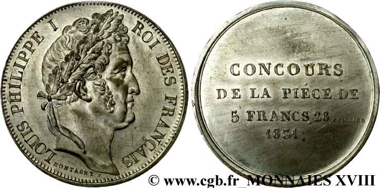 Essai de 5 Francs en étain par Montagny 1831 Paris VG.2772  SPL 