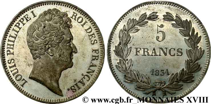 Essai de 5 Francs en étain par Rogat 1831 Paris VG.2773  SPL 