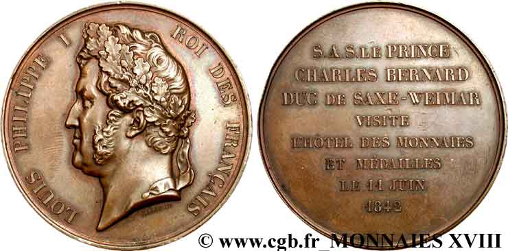 LOUIS-PHILIPPE Ier Médaille Br 51, Le prince de Saxe-Weimar visite la Monnaie de Paris SPL