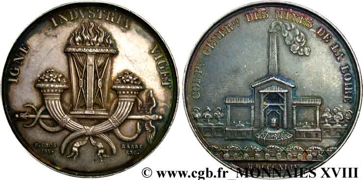 MINES AND FORGES Médaille Ar 37 poinçon corne, Mines de la Loire à Saint-Étienne AU